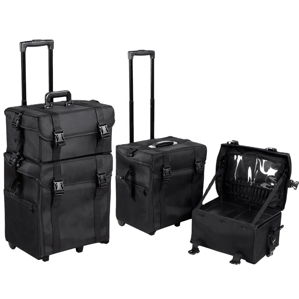 

2layers Waterproof Makeup Bag Travel Cosmetic Case Brush Holder with Adjustable Divider- Soft Cosmetic Case Supplier Nylon BY660