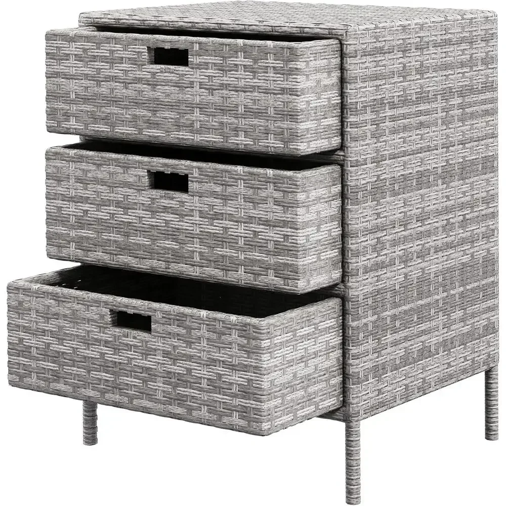 Gray Outdoor Towel Cabinet with 3 Shelves, Weatherproof PE Rattan Pool Storage Organizer