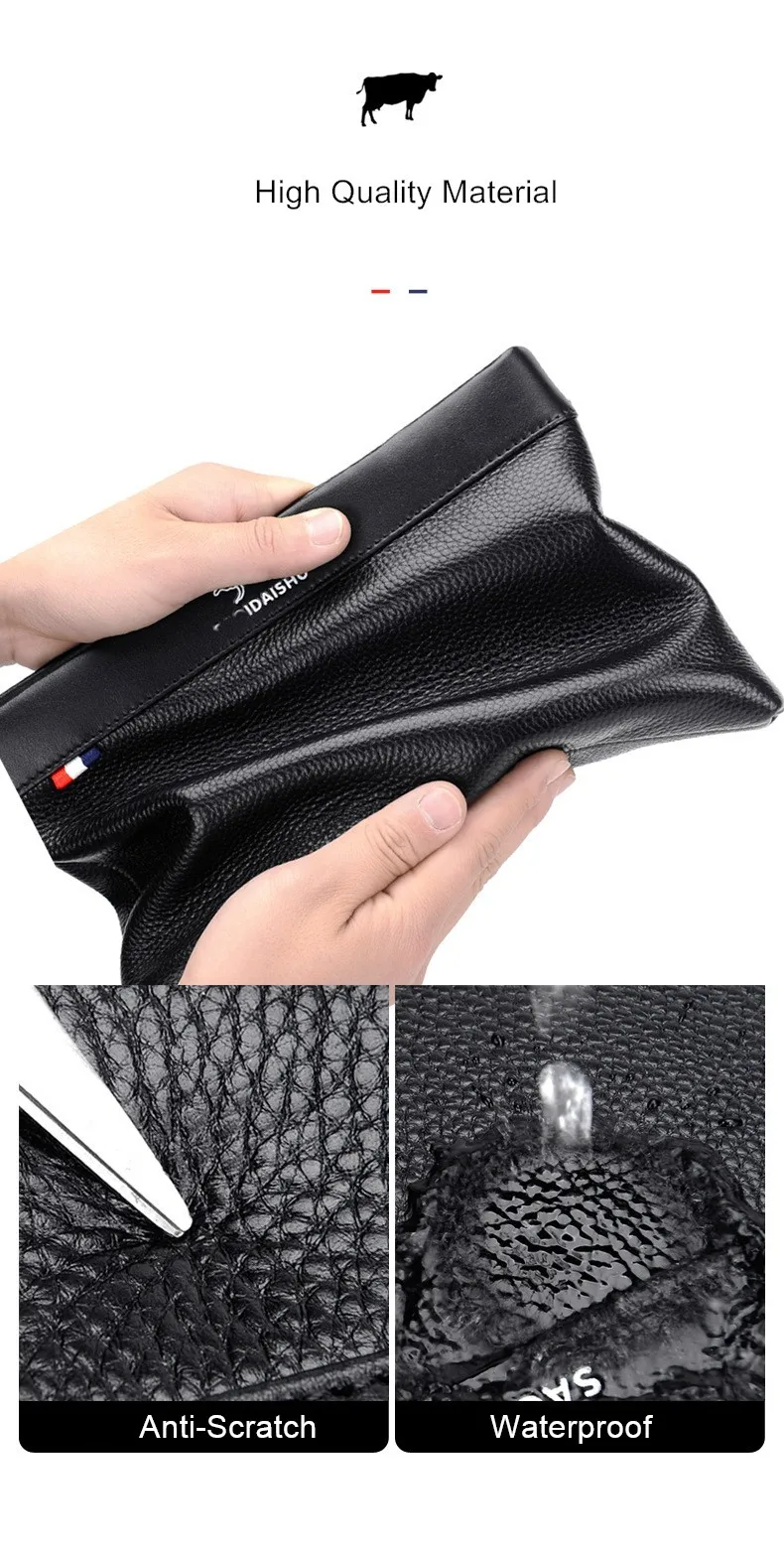 Men's Large Capacity Business Handbag Clutch Briefcase PU Leather Wrist Moneybag Envelope Document Mobile Gift Bag