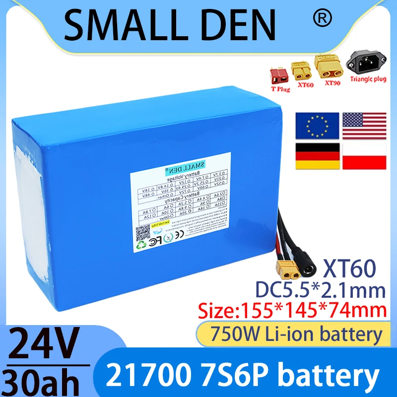 

24V 30ah new 21700 7S6P lithium battery pack 650W 750W suitable for various transportation vehicles solar+2A 3A 5A charger