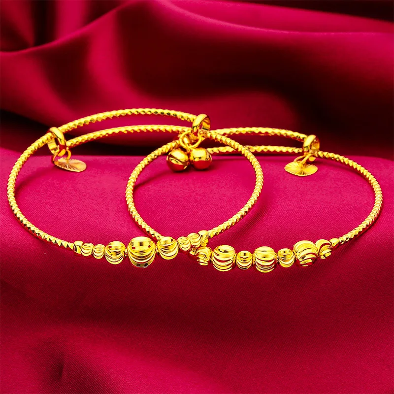 

24K gold adjustable bead bracelet | AU999 full gold, round gold beads are stringed into a lively wrist landscape