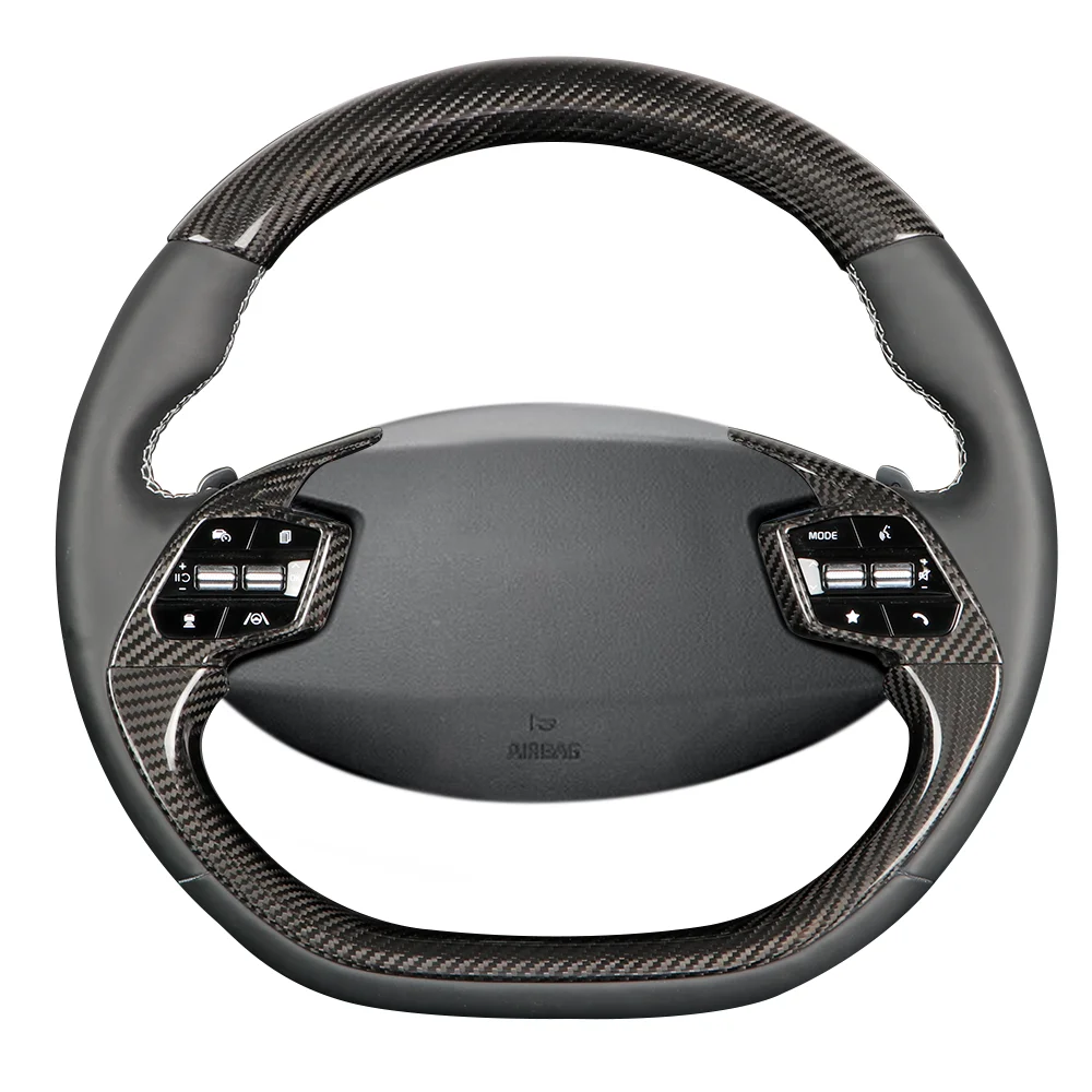 JSWAN-Kit de cubierta de volante de fibra de carbono Real para KIA EV6 GT GTLINE (2021-2024), cubierta de Panel de volante de carbono seco