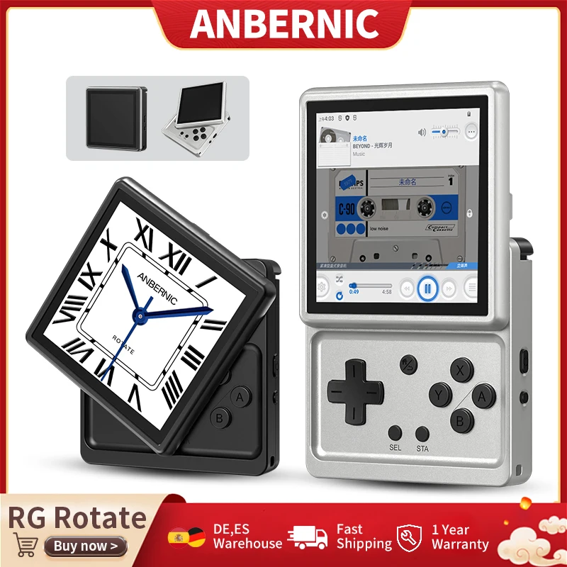 Consola de Juegos Retro Portátil Anbernic RG Rotate con Pantalla Giratoria IPS de 3.5" 720*720, Android, 2000mAh, Reproductor de Juegos Portátil, IA, WIFI