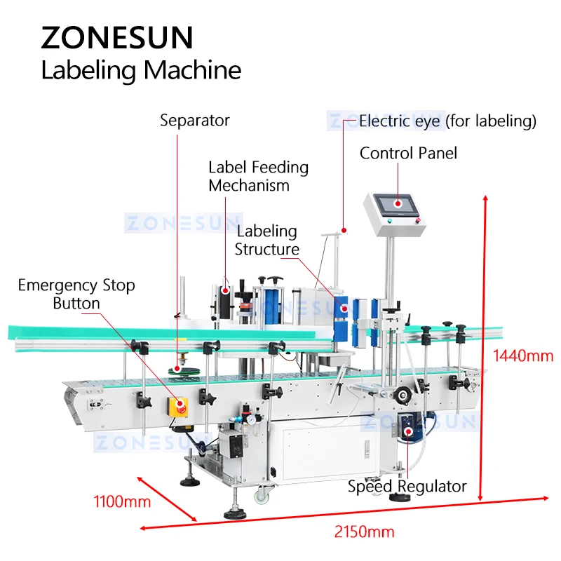 ZONESUN Round Bottle Wrap Around Labeling Machine Fire Extinguisher Big Cylindrical Containers Customizable Packaging ZS-TB400
