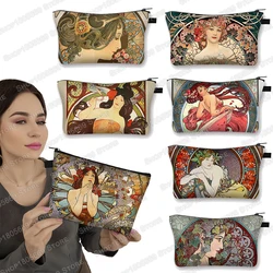 Alphonse Mucha Print Cosmetic Case Oil Painting Makeup Bag Women Outdoor Multifunction Travel Cosmetic Bag Toiletry Bags Gift