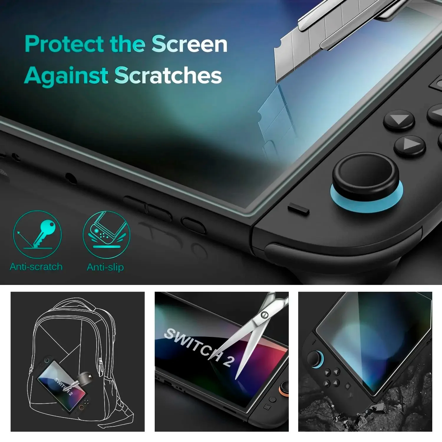 NS2 HD Tempered Glass Screen Protector for Switch 2, Transparent Anti-scratch Screen Protector for 2025 New Switch2