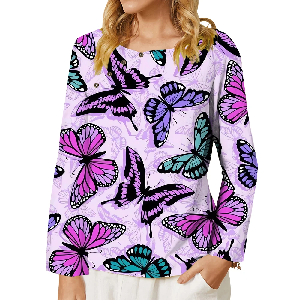 

CLOOCL Women Animals T-Shirts Pretty Butterfly 3D Printed Women Long Sleeve Shirts Fashion Casual Tees Streetwear Dropshipping