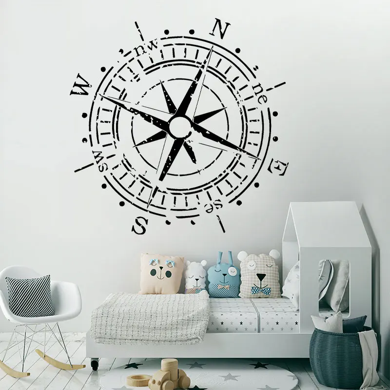 Distressed Compass Wall Decal Rose Vinyl Wall Sticker Nautical Home Decor Room Travel Car,Navigate Ship Decoration Decals G178