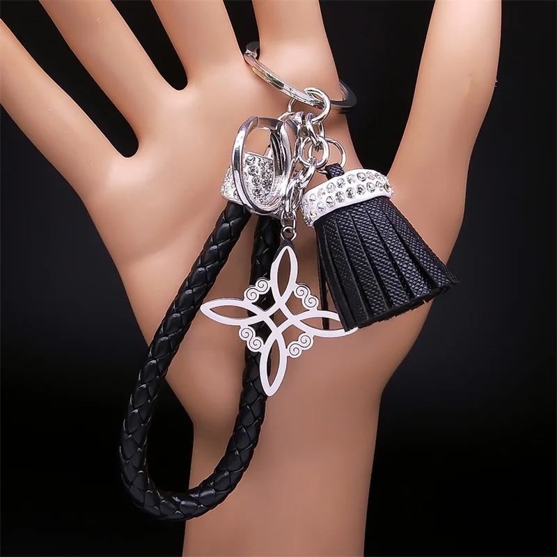 Witch Celtic Knot Stainless Steel Pendant Key Chain Crystal Bag Charm Accessories Wicca Keychain Jewelry nudo de bruja K7053S07