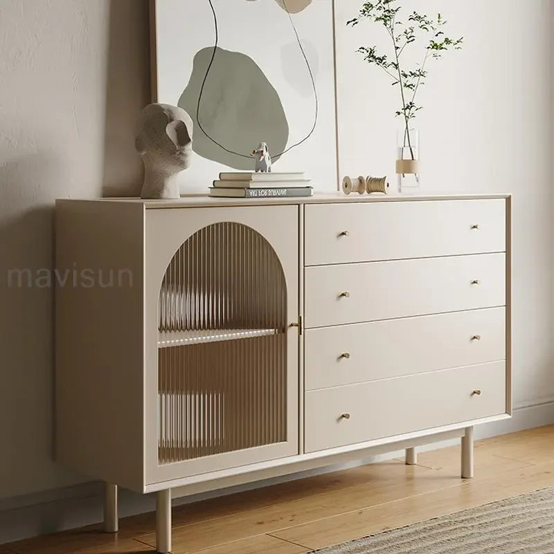 

Creamy Style White Sideboard With Rock Slab Top Large Storage Space Home Furniture Modern Cabinet Solid Wood Chests Of Drawers