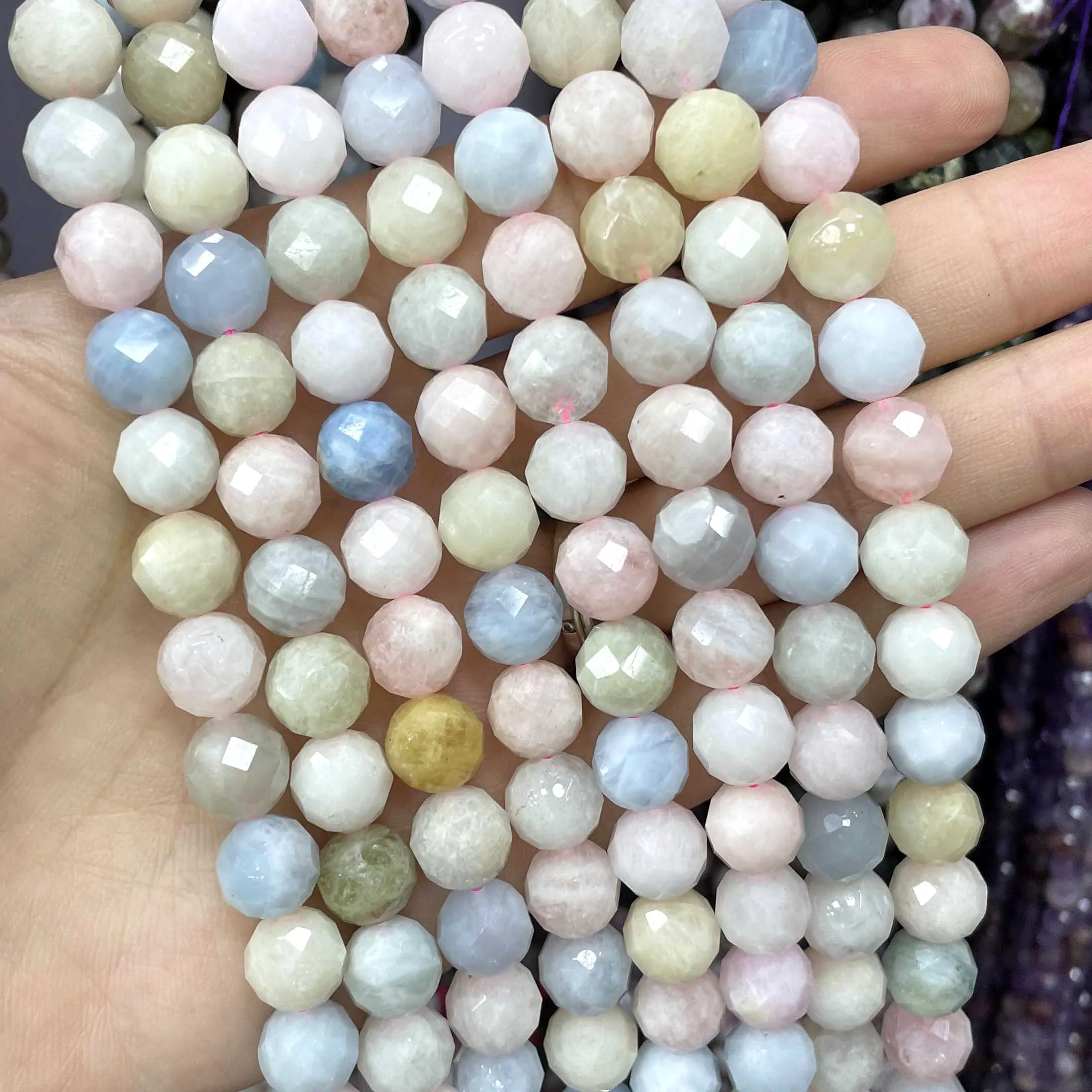 6/8/10MM Natural Stone Faceted Amethysts Aquamarines Amazonite Round Spacer Beads For Jewelry Making DIY Bracelet Necklace