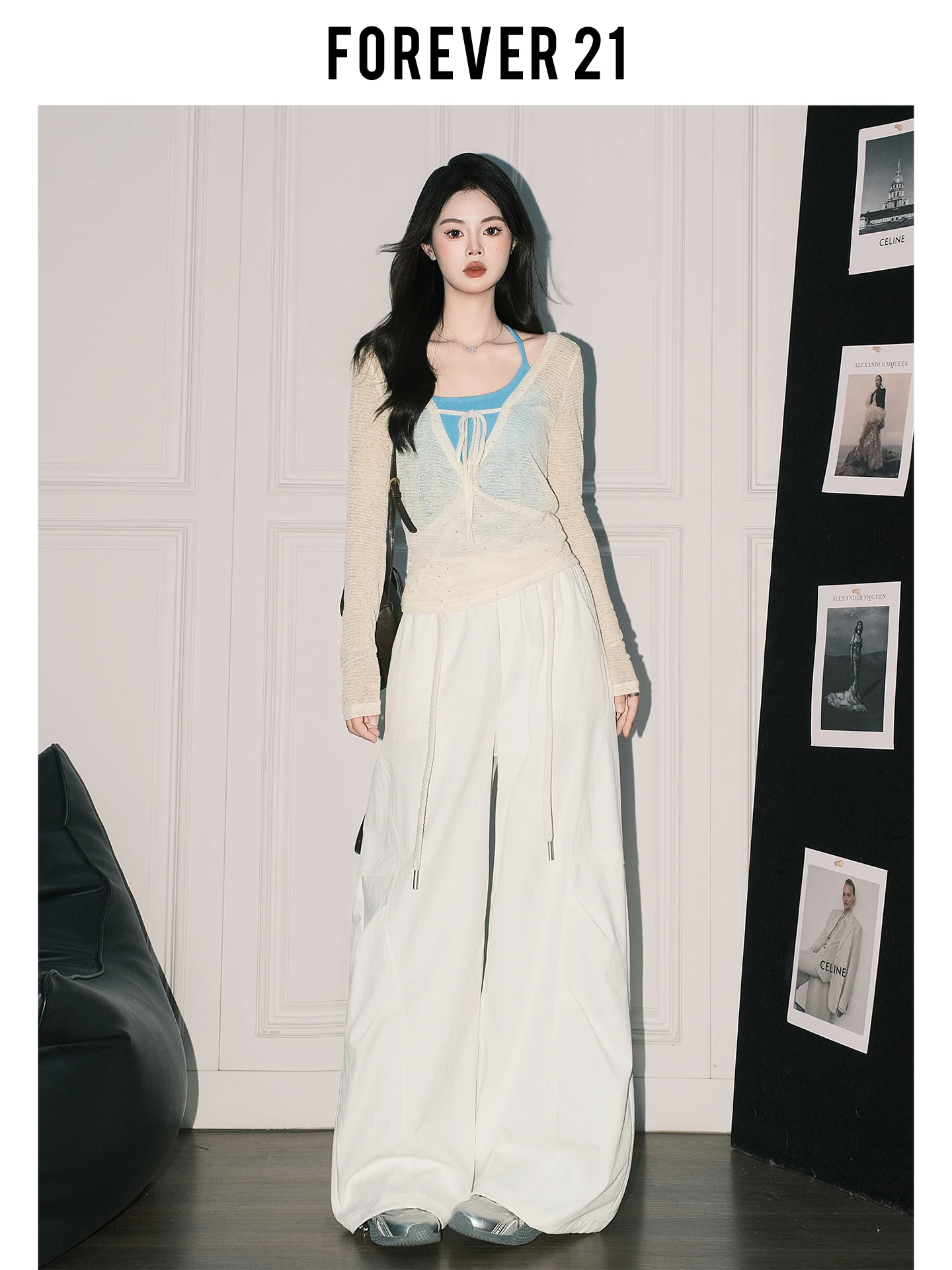 Pantalones Casuales de Trabajo de Cintura Alta y Pierna Ancha Blancos para Mujer, Nuevos Pantalones Holgados Versátiles de Pierna Recta para Verano, Forever 21