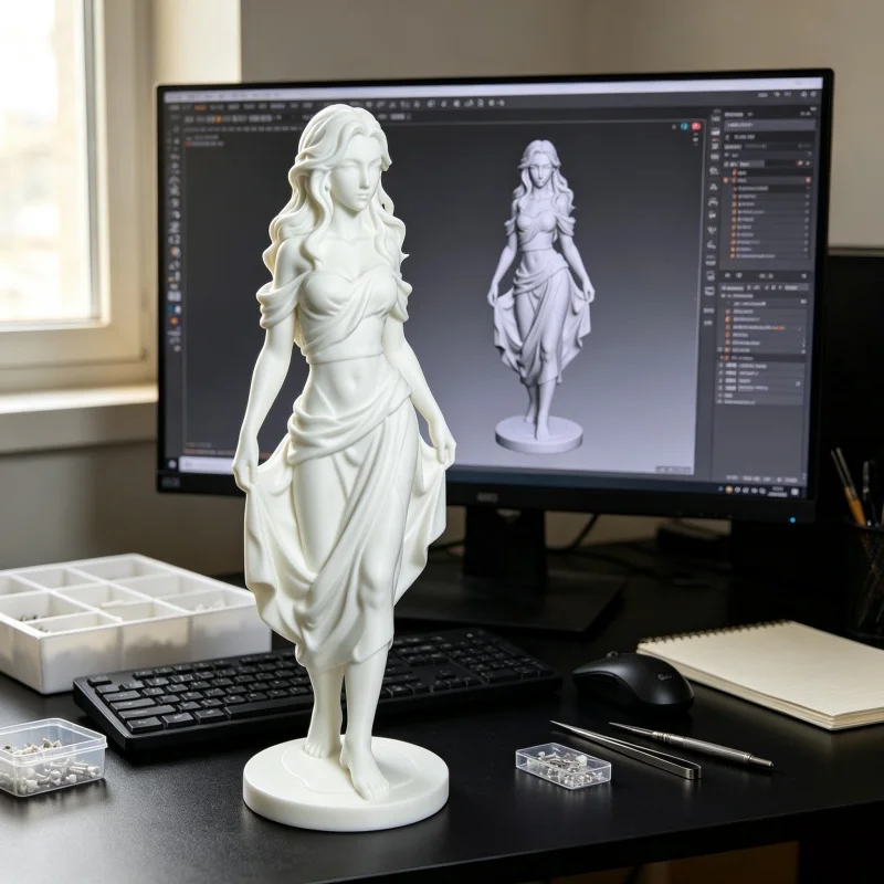 Ancient Greek Goddess Sculpture 3D‑Printed Statue DIY Hand‑Painted Flowing Long Skirt Desktop Home Decoration Ornament