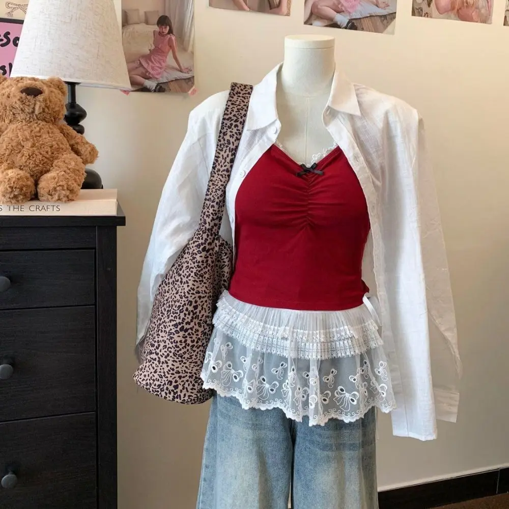 แฟชั่นหวานลูกไม้กระโปรงมินิสไตล์เกาหลีเอวสูงกระโปรงผ้ากอซลูกไม้ขึ้นดอกไม้เร้าใจขอบกระโปรงพรรค