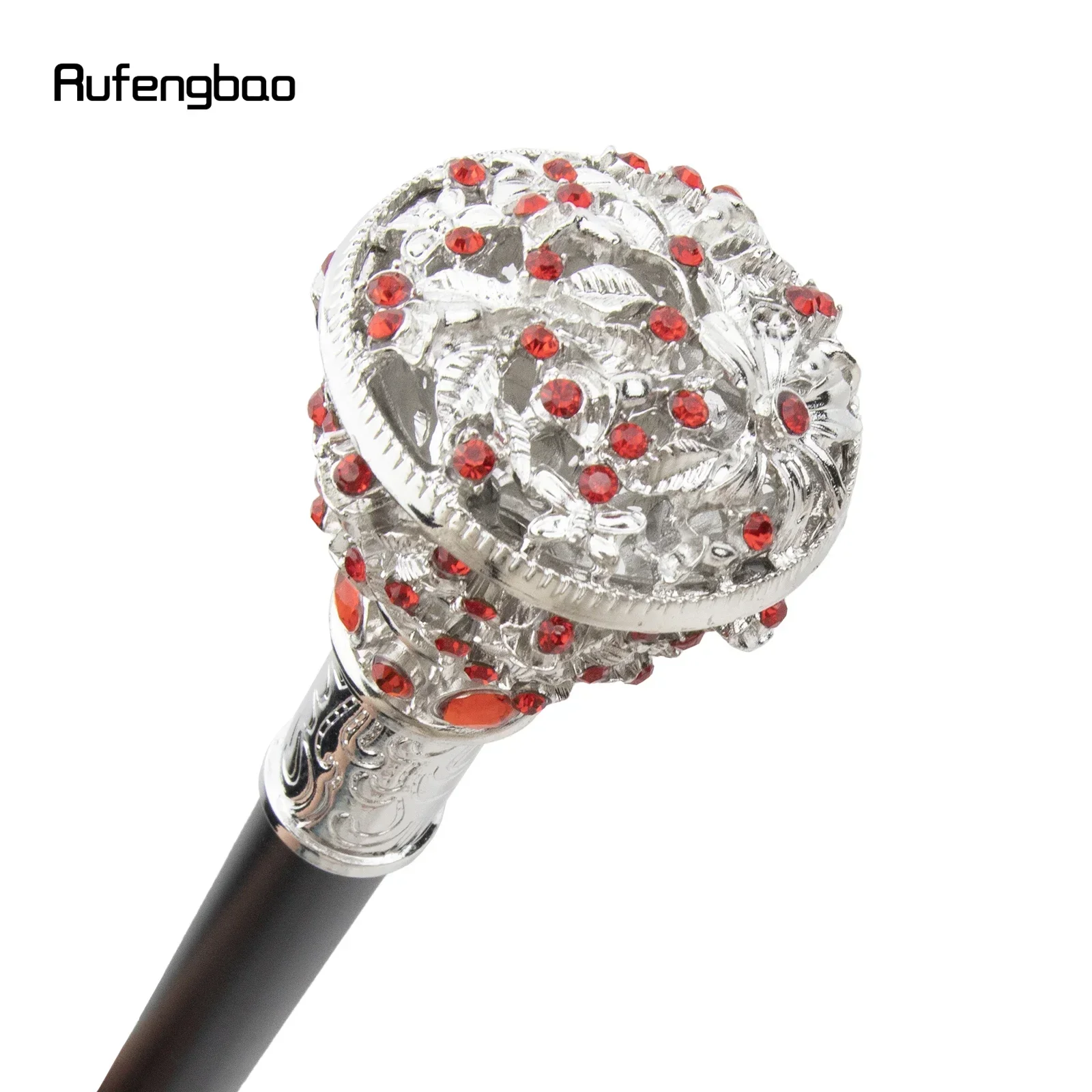 赤い人工ダイヤモンドの花が付いた白い杖、おしゃれな装飾杖、紳士らしいエレガントなコスプレ杖、クロシエ、87cm