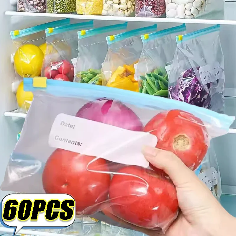 10-60PCS Reusable Food Bags Refrigerator Transparent Sealed Zip Storage Bag Kitchen Fresh Zipper Bag Plastic Sealing Containers