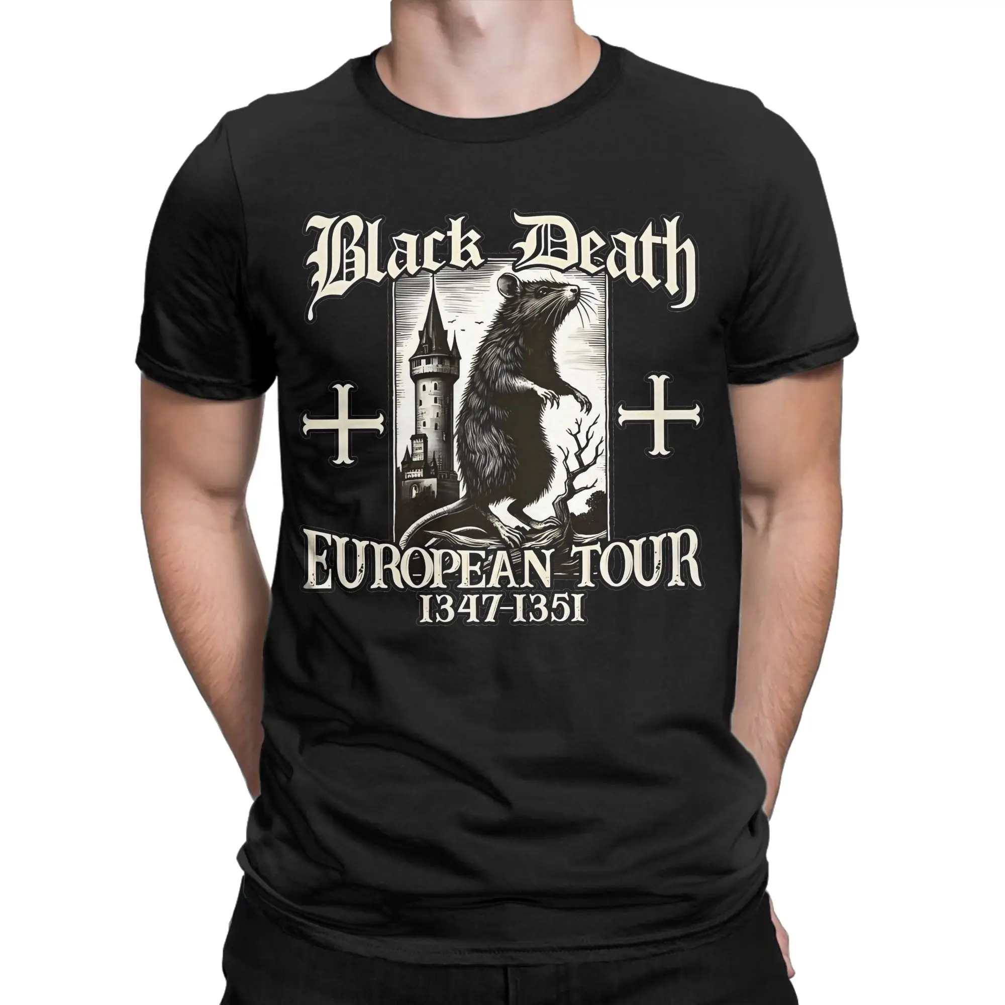 Harajuku Black Death European Tour Big Rat Tshirts Men's Round Neck Short Sleeve Tops Shirts  Cotton Summer TopsTops