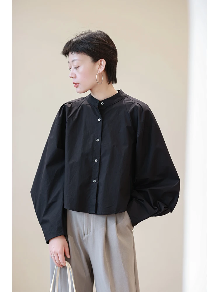 

Loose Fit Long Sve Cotton irt Women High Waist Wide ape round Ne Bla Long Velvet Lantern Sve Breathable Casual ...