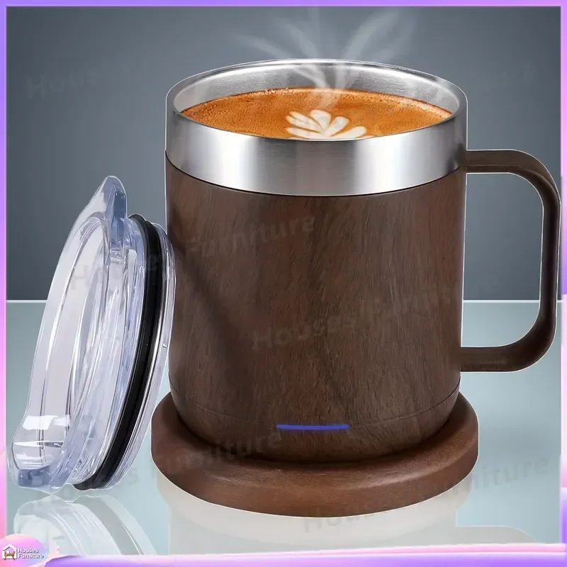 USB Heating Thermos Cup Self Heating Coffee Mug Portable Warmer Bottle 10H Auto Off Travel Office Drinkware Gift