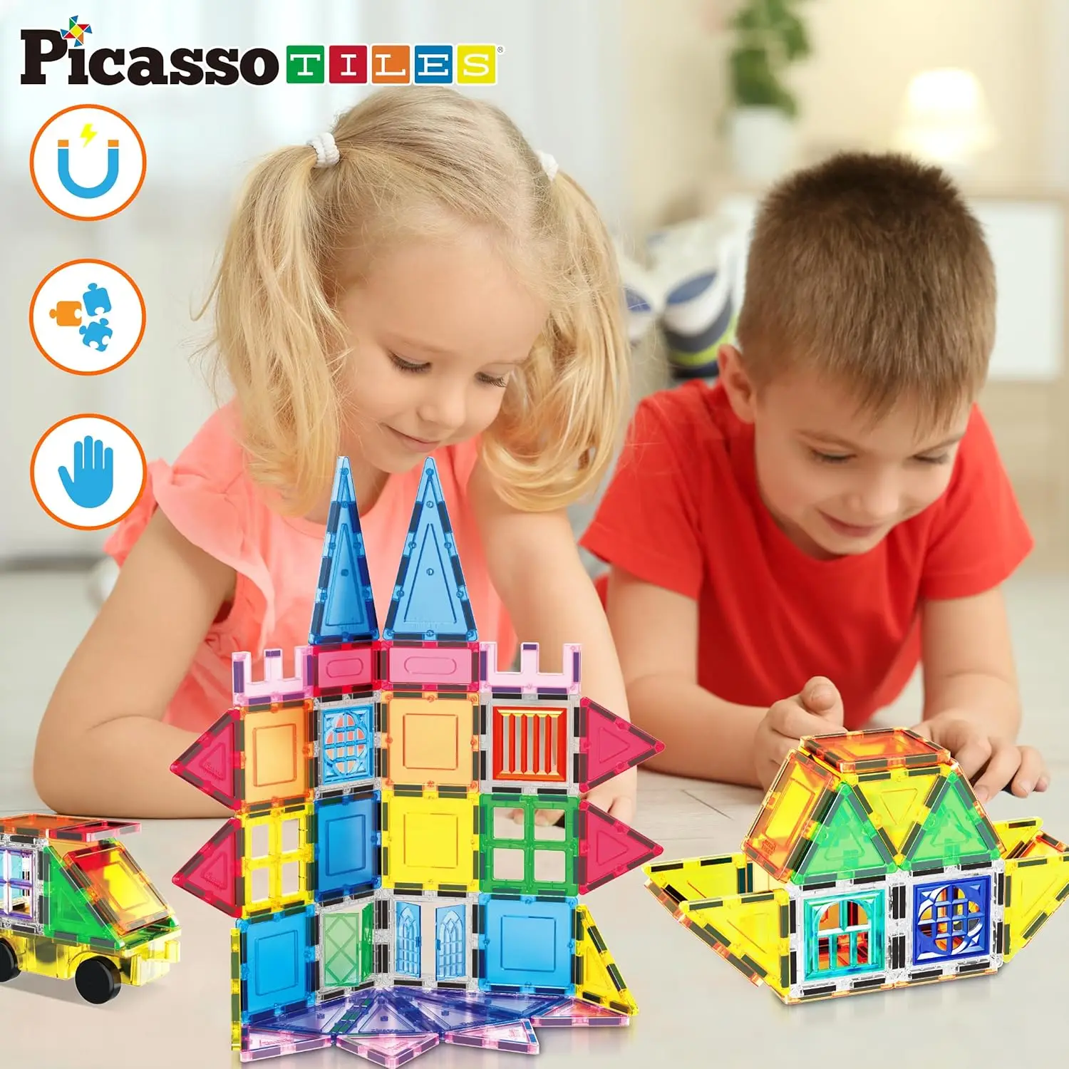 Bloques de construcción de azulejos magnéticos para niños, juego de juguetes sensoriales de construcción con estuche de almacenamiento, bolsa con cordón, 101 piezas