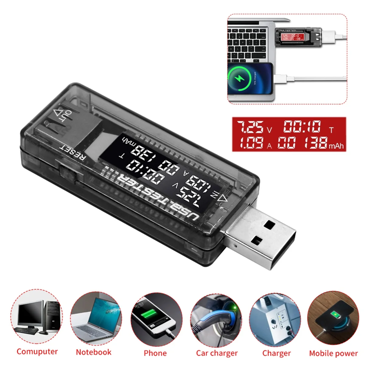 USB Tester Current Voltage Charger Capacity Tester Volt Meter Display USB Current Voltage Test Card Adapter