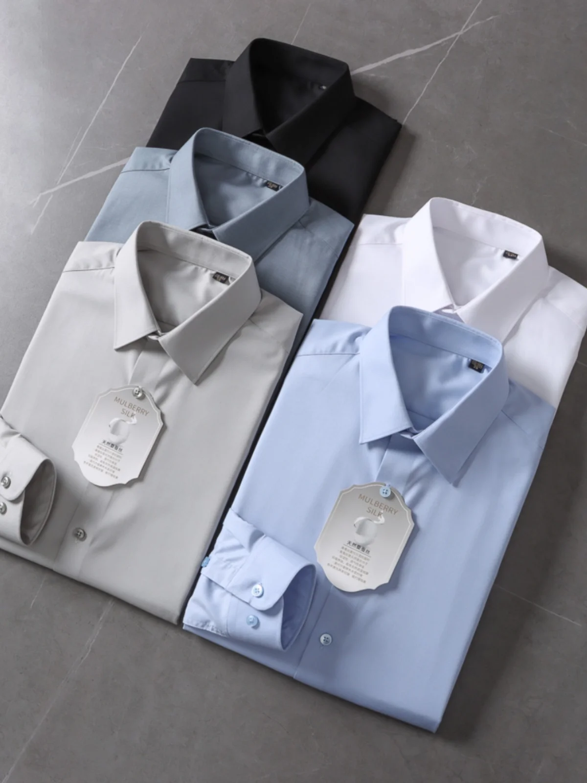 

l Silk Long Sve Men's Casual irt Exquisite Texture Spring Summer Pure Color Busin Versatile Stand Fit irt