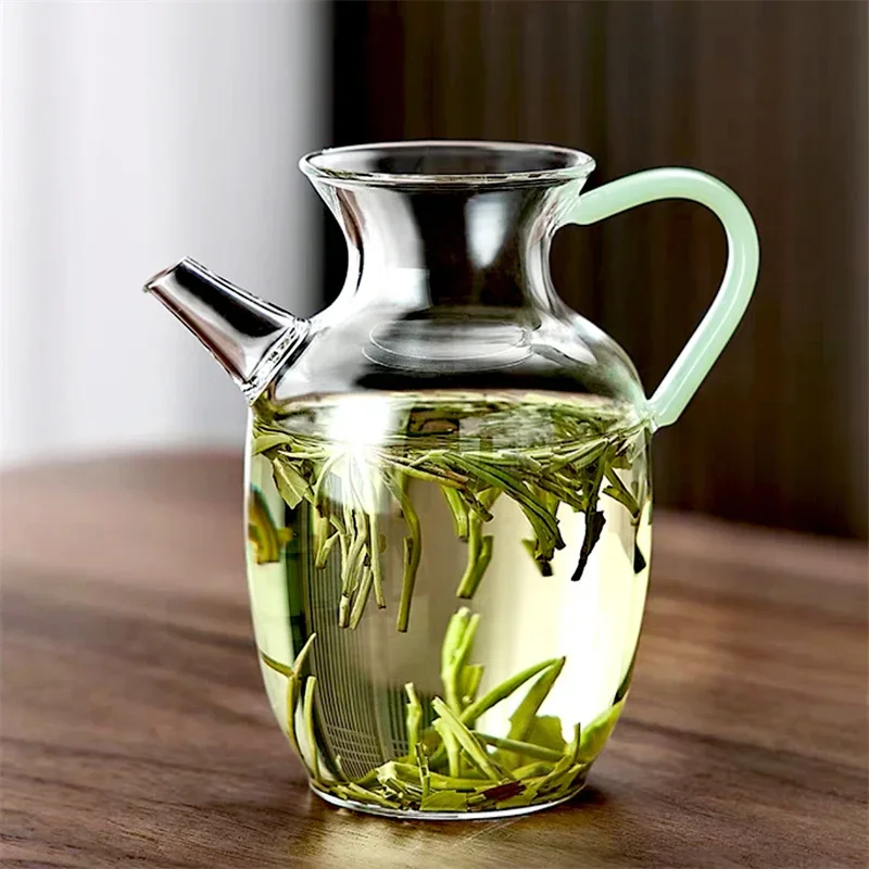 

300ml Imitation Jade Handle Imitation Song Heat Resistance Glass Teapot Brewing Flower Green Tea Pot Small Tea Kettle Tea Set