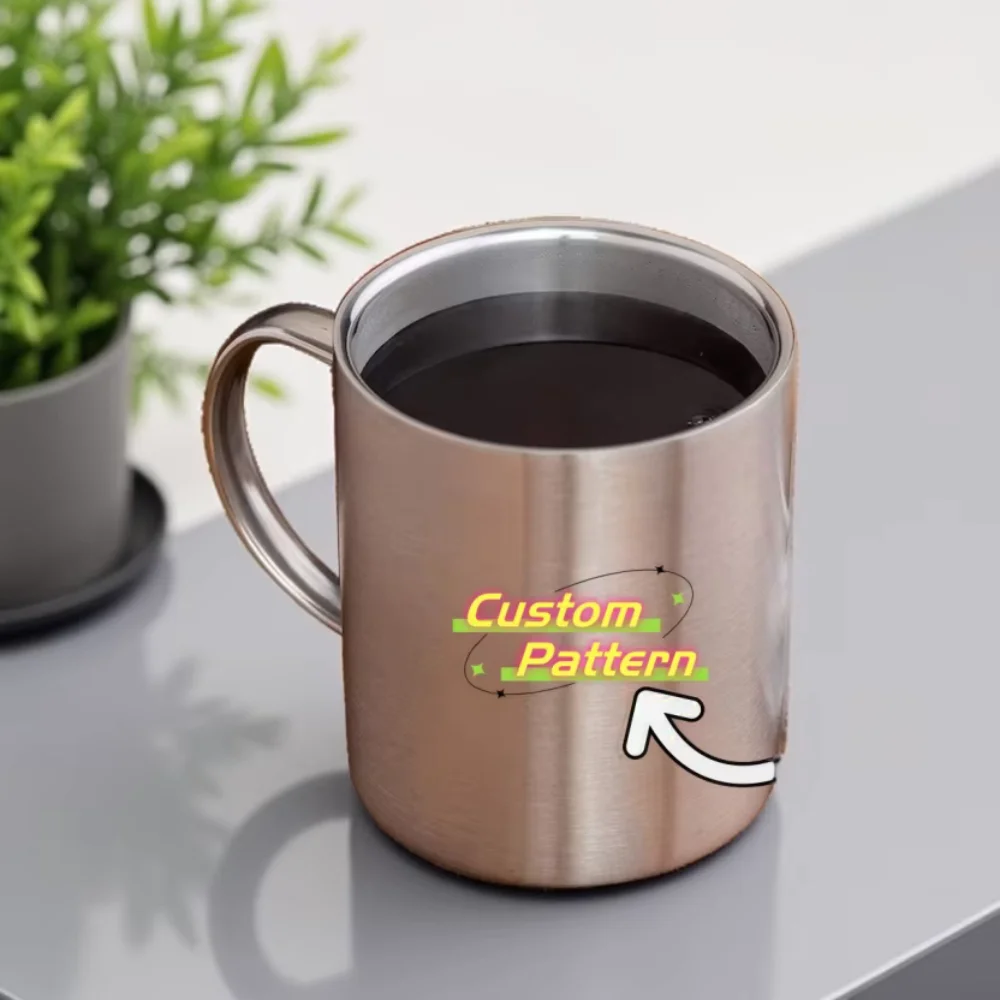 

Customized Personalized Text Stainless Steel Water Cup Heat Insulation Anti Scalding Coffee Tea Wine Cup Creative Drinking Cup