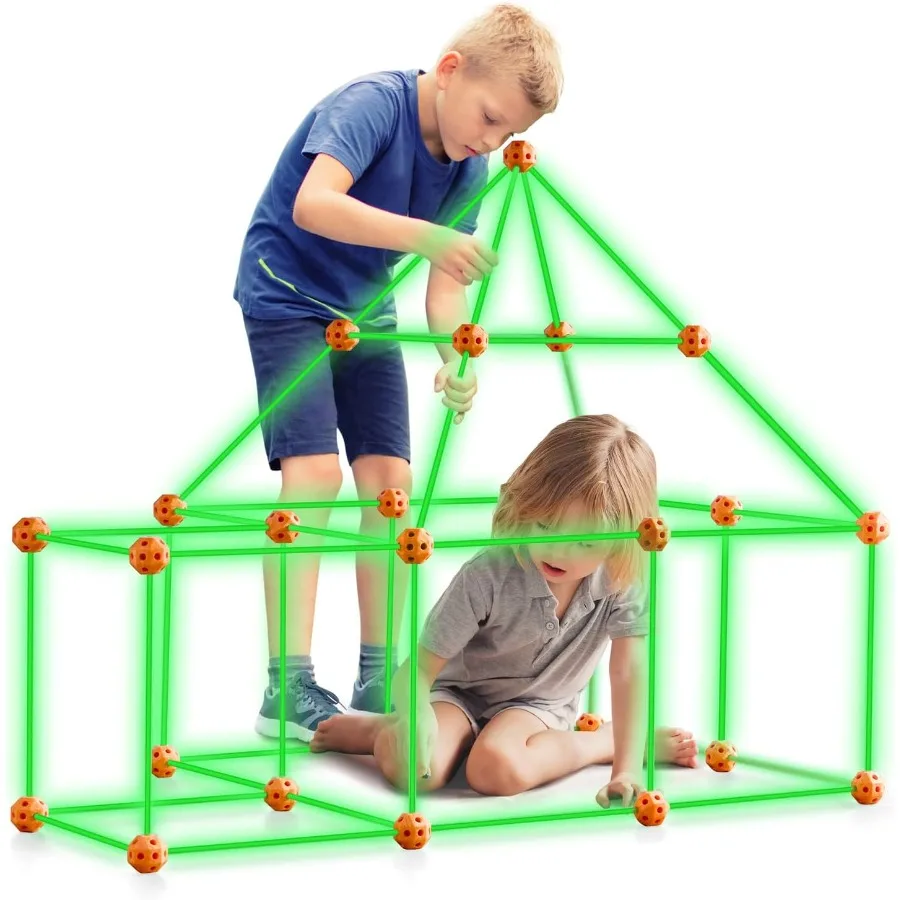Kit de construcción de fuerte para 85 Uds., juguetes de construcción de vástago que brillan en la oscuridad, regalo educativo para niños y niñas de 4, 5, 6, 7 y más años en interiores