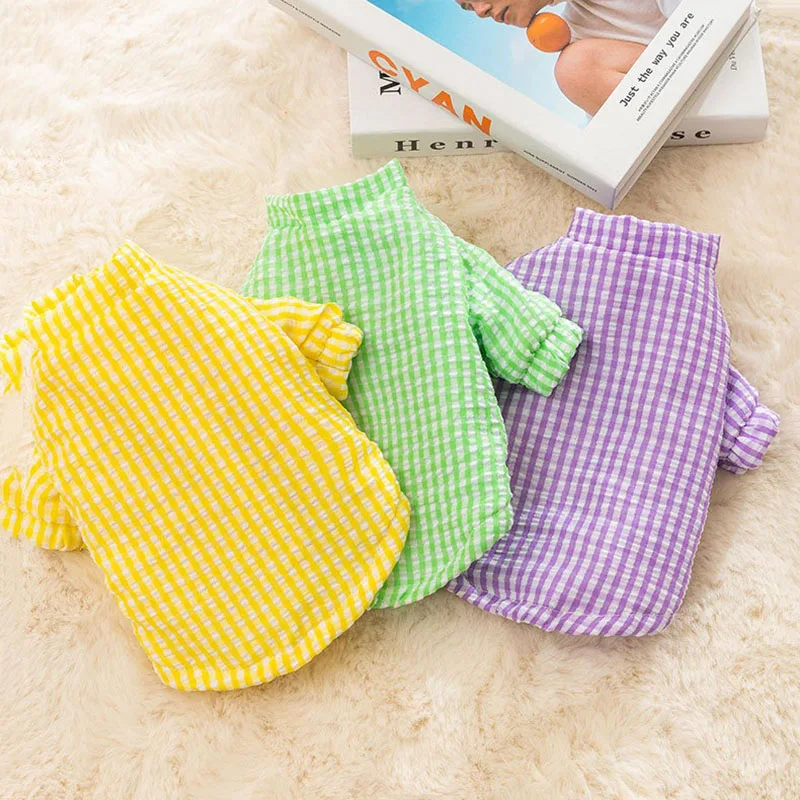 Yellow Plaid Teddy Cotton Coat Pet Winter Clothes Puppy Two Legged Cotton Coat Poodle Warm Thickened Solid Color Clothes