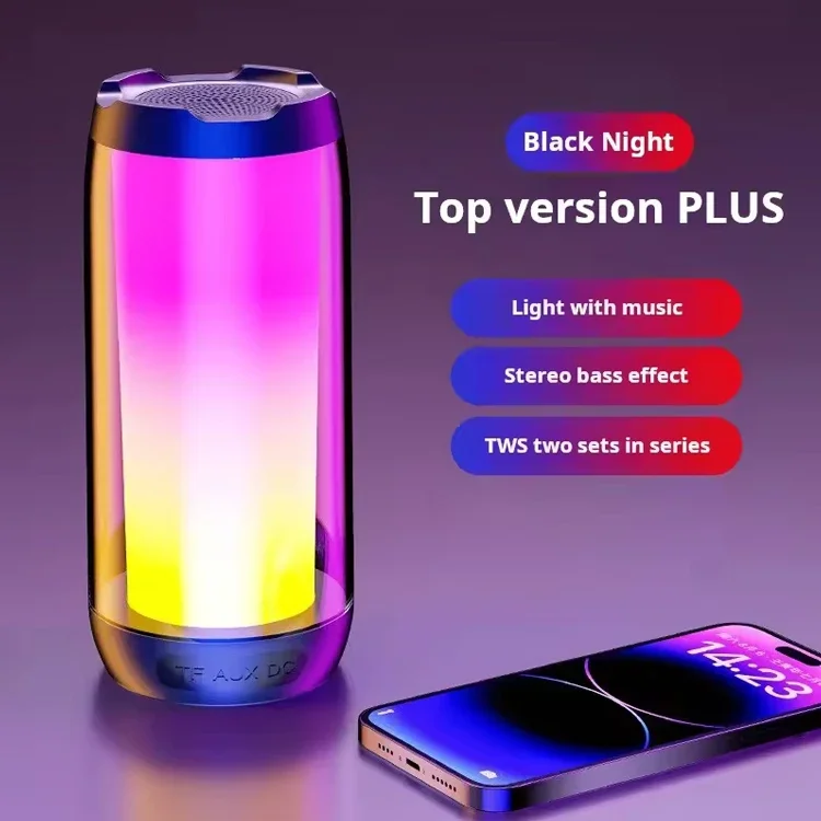 2024 Portable Outdoor Stereo Sound Wireless Small Speaker Colorful LED Light BT 5.3 Wireless Speaker