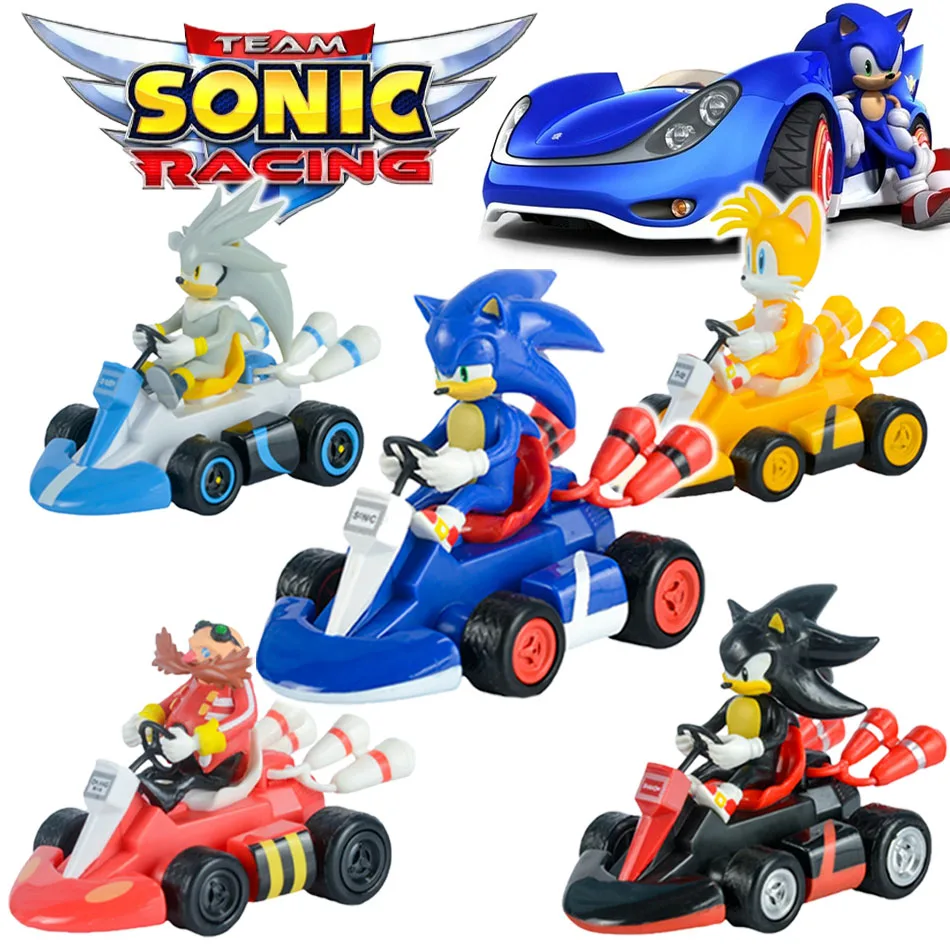 Sonic the Hedgehog Racecar Action Figure Toys Pull Back Car Anime Game Kawaii Cartoon Fashion Charmander Doll fun Gifts for Kids