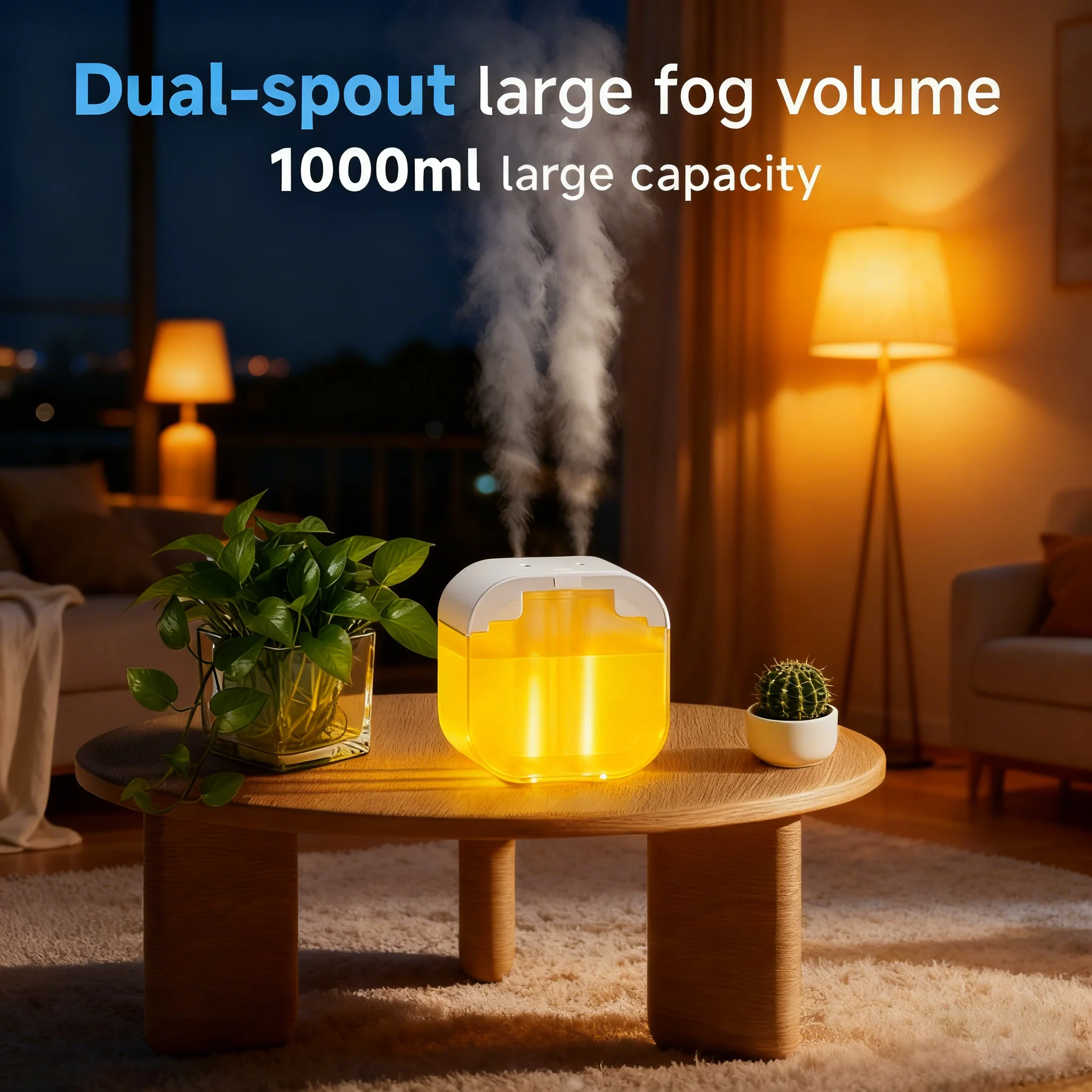 

Бесшумная красочная лампа, меняющая цвет, ароматический увлажнитель на водной основе, для дома, спальни, с двойным распылением, увлажнитель большой емкости