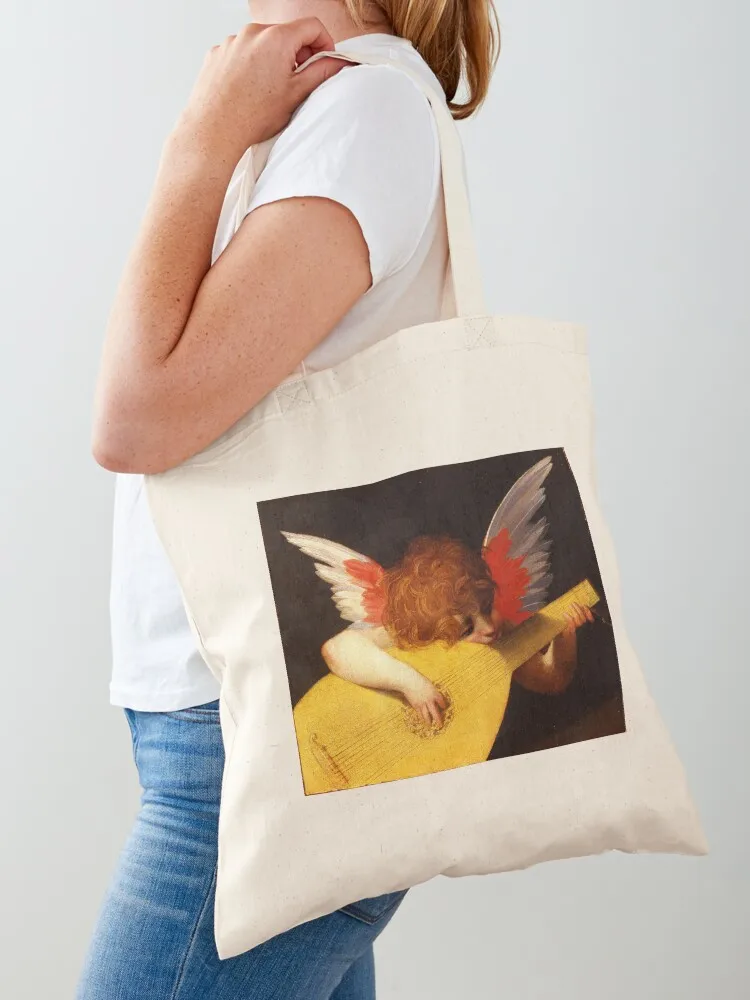 MUSIC MAKING LITTLE ANGEL Winged Cherub Playing Lute Tote Bag Big bag Woman shopper bag Women bags shopper woman