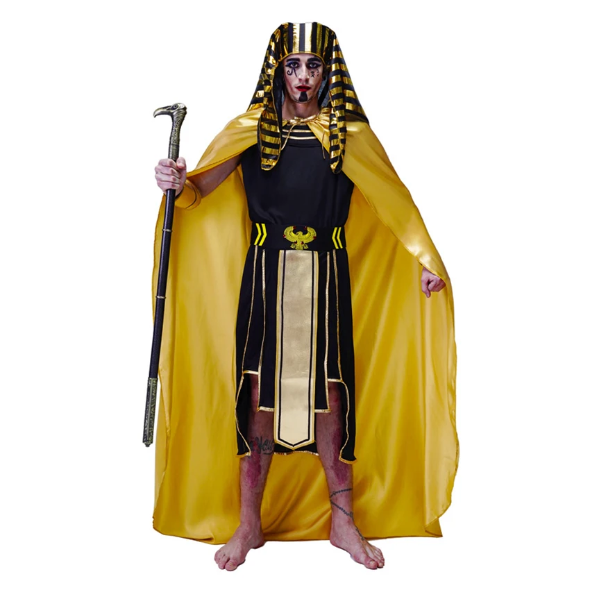 

Pharaoh Egypt Ancient King Cosplay Greek Dress Sorcerer Vintage Halloween Costume for Men Adult Robe Mantle Carnival Cloak Cape