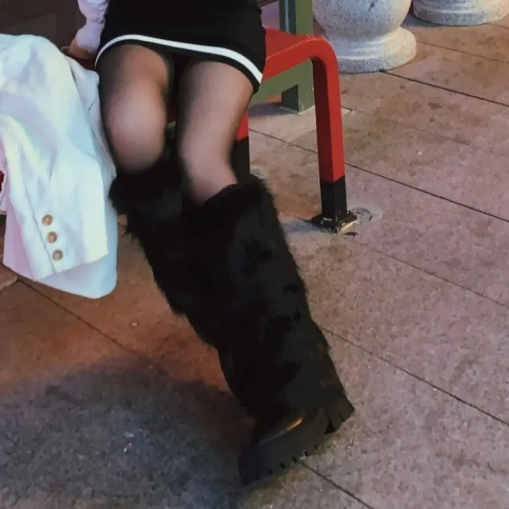 Imitacja futra, sztuczne futro, ocieplacze na nogi z futerkiem, grube, z kokardą, długie skarpety, nakładki na buty JK Kawaii Lolita, dla stylizacji Spicy Girls