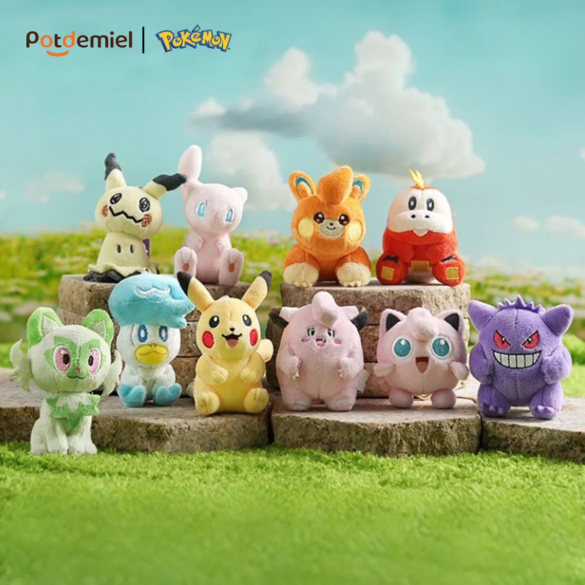 Original Anime Pokemon Kawaii Pikachu Schlüsselanhänger Gengar Mew Sprigatito Mimikyu Stofftier Niedlicher Plüsch-Schlüsselring Puppenanhänger Geschenk