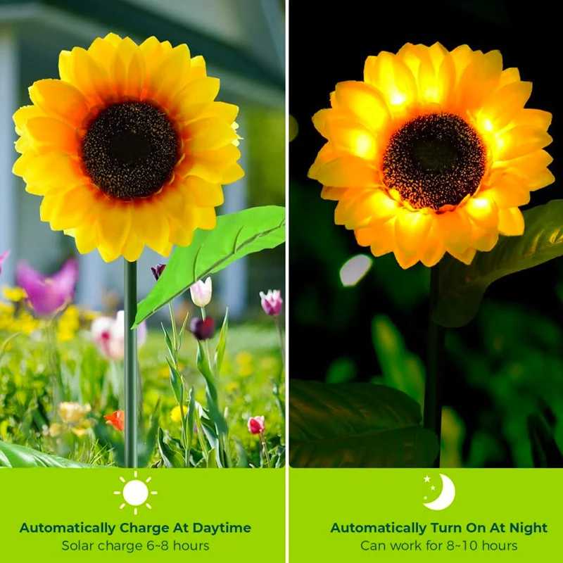 Outdoor LED Solar Pathway Lights Garden Decor Sunflower Lawn Solar Lamp Waterproof Yard Street Patio Decor Flower Lights