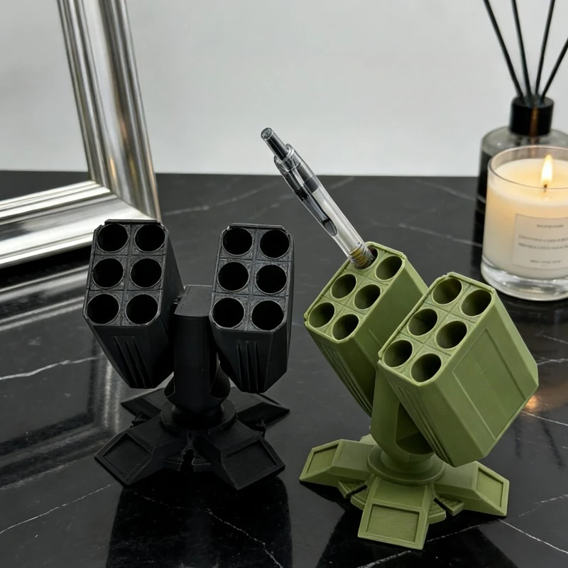 1pc Pen Holder Anti Aircraft Gun Style Missile Launcher Shaped Desk Organizer Holds Twelve Pens For Office Table Household Decor