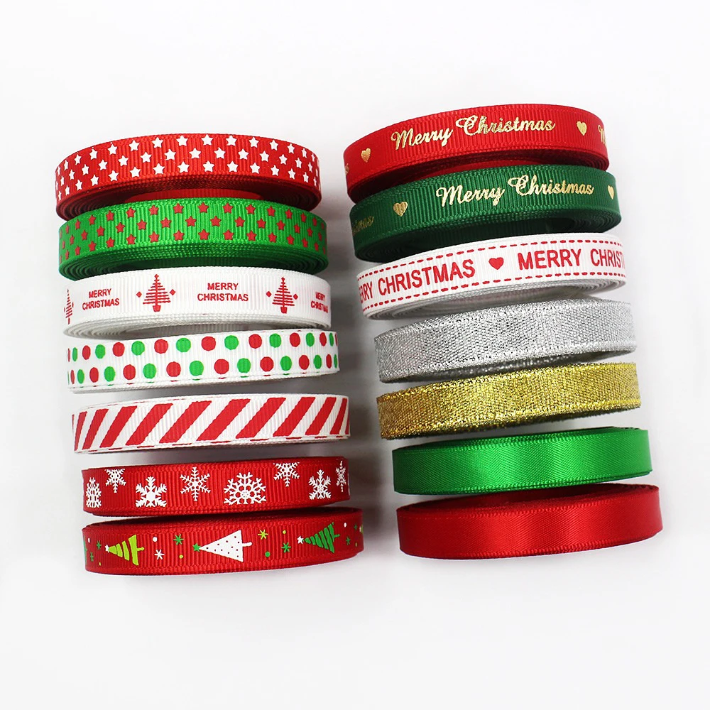 10yards 10mm Christmas Ribbon Snowflake Christmas Tree Grosgrain Ribbons For Handmade Christmas Decoration Party Gift Packing