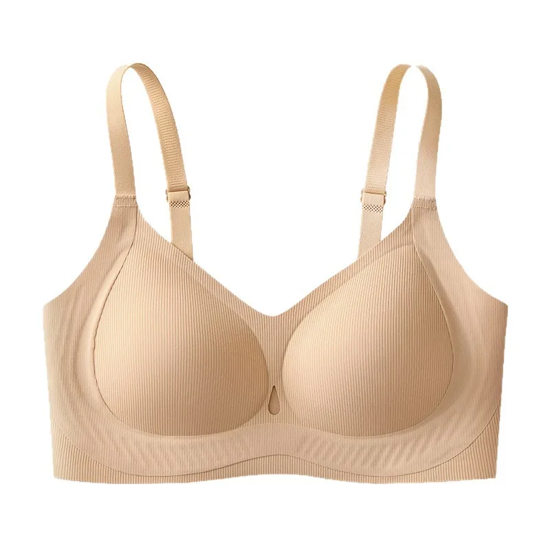 

Ribbed Fashion Seamless Bra Without Underwire Skin-Friendly Comfortable Breathable Lift Small Chest Gather Soft Support Bra