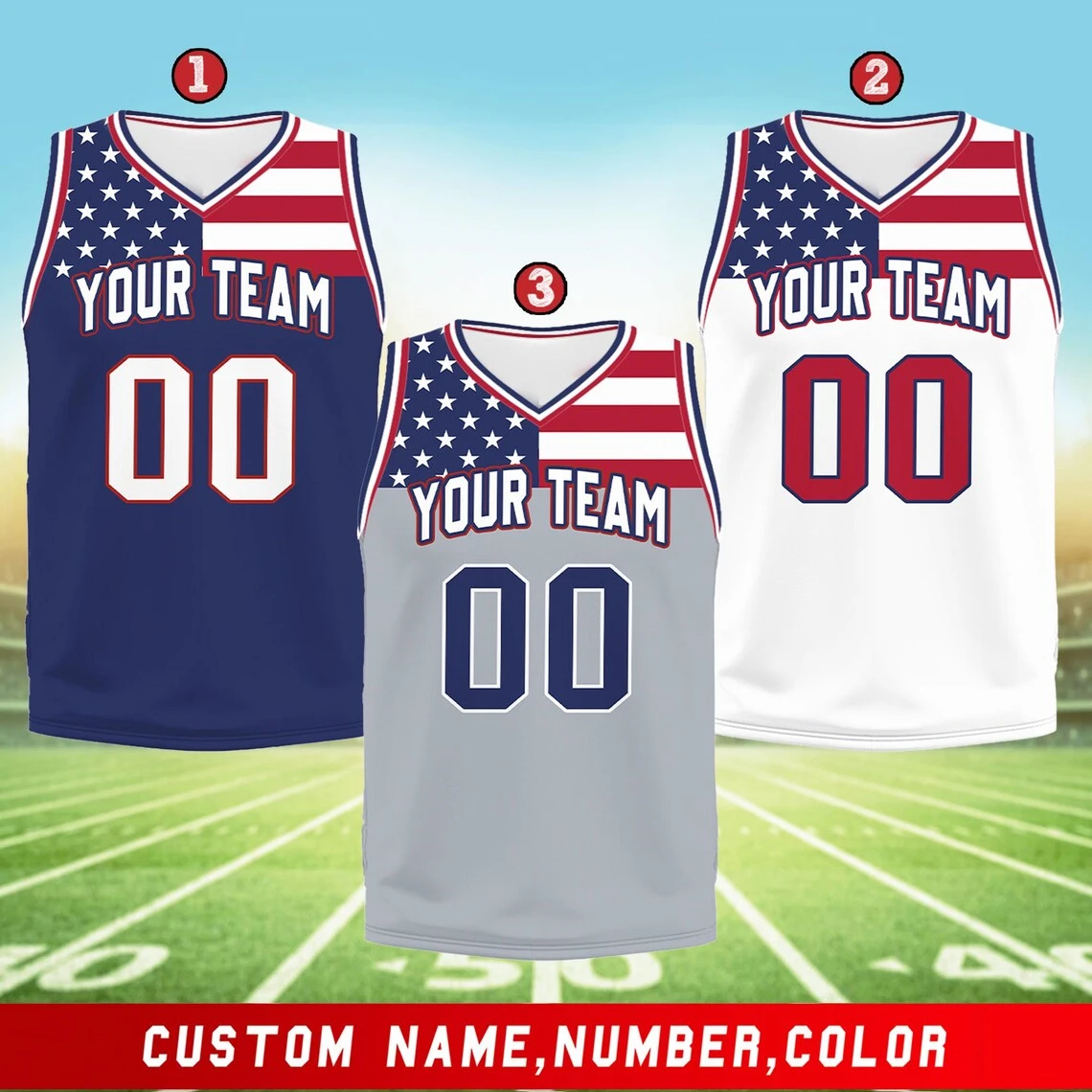 Custom Diy American Flag Basketball Jersey Personalized Name Team Name Number Quick Drying Sleeveless Sports Vest Team Uniforms