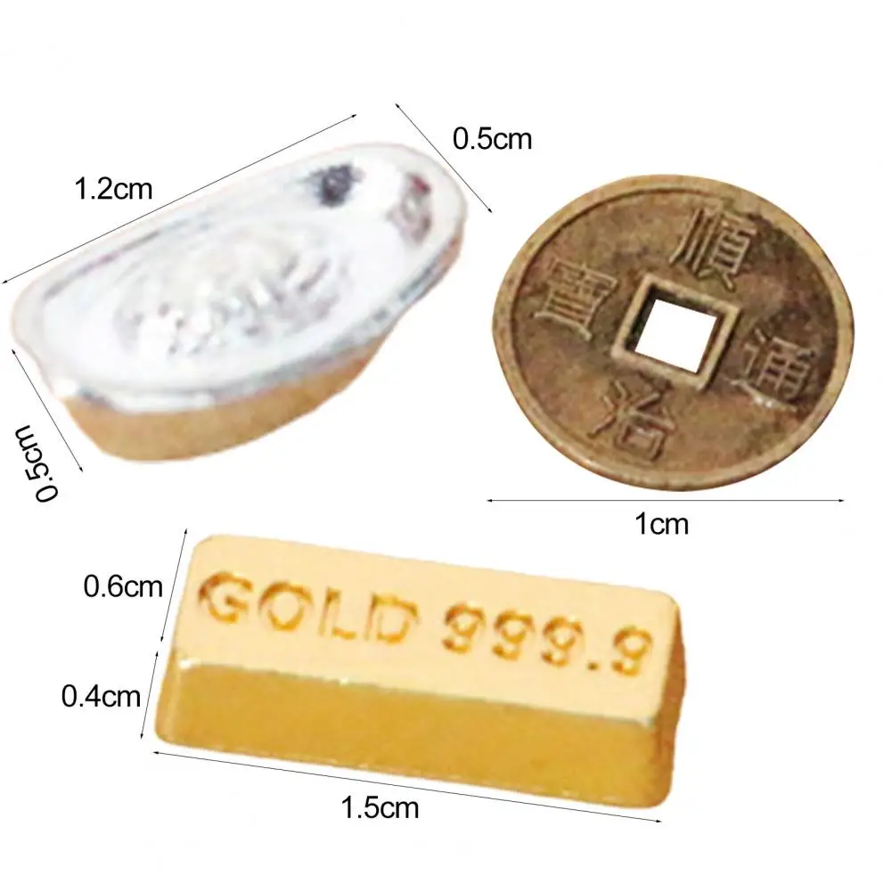 10Pcs Dollhouse Gold Bar Miniature Mini Gold Ingot Coins Silver Dollars Coin Model Ornaments Doll House Golden Coins Copper