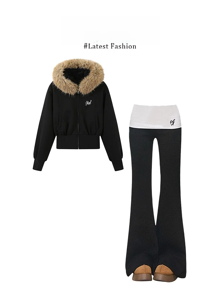 

Parkyeon Women's Black Zipper Hooded Cotton Jacket Thickened Fur Collar Winter Coat Short Style Small Size Friendly Cotton Cl...