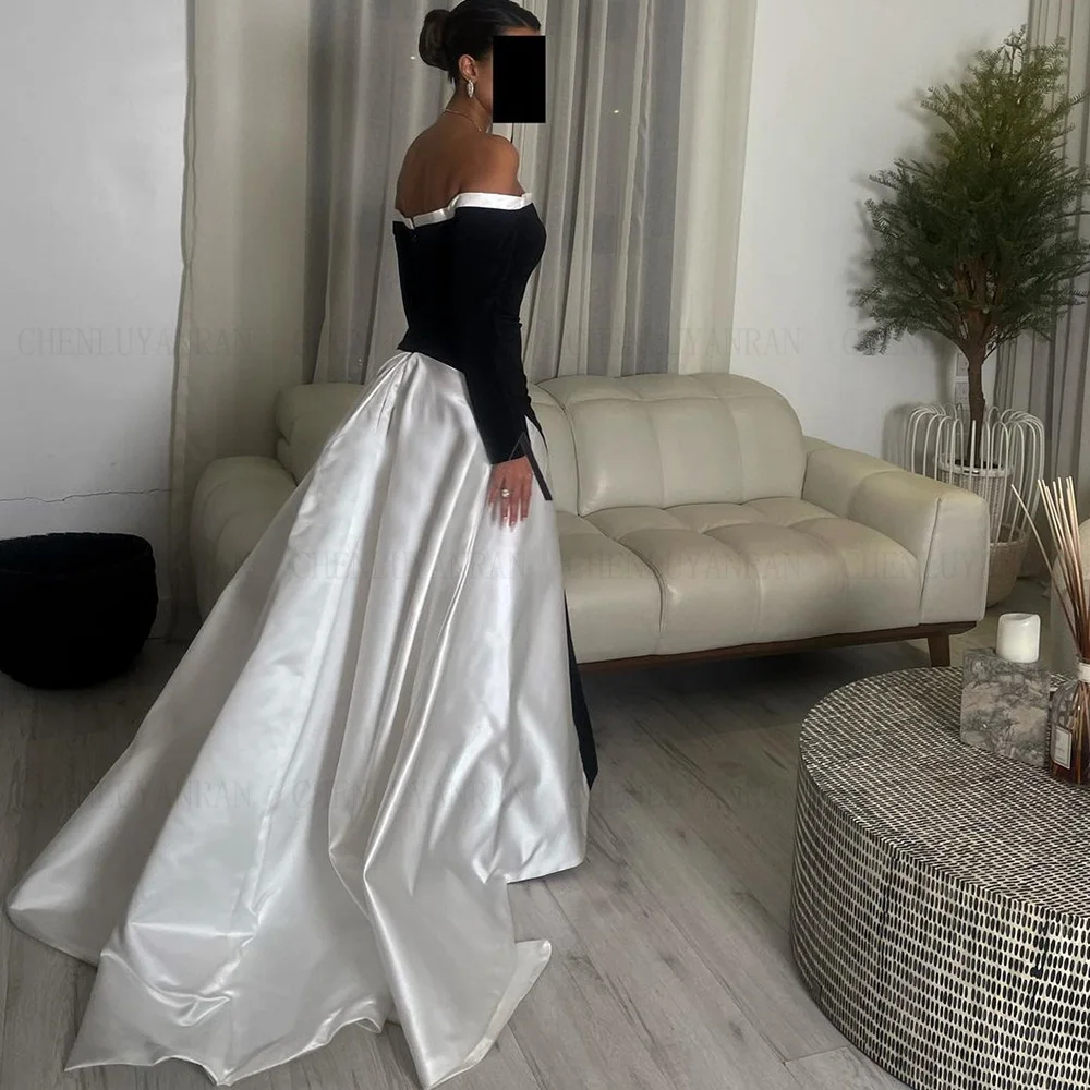 Velour Black Formal Occasion Dresses 2024 Off-Shoulder Satin Long Ball Gowns High Quality Evening Party Gown فساتين الحفلات