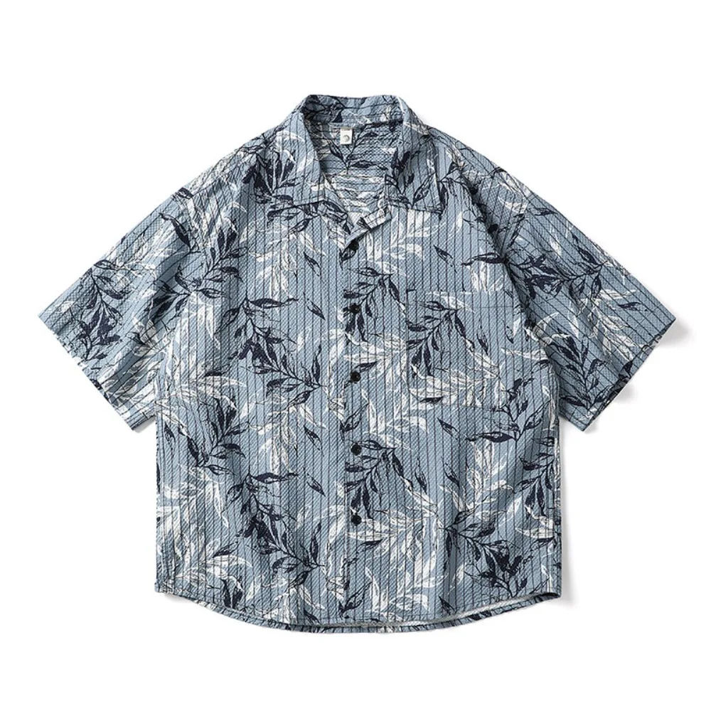 هاواي نمط الكوبية طوق قصيرة الأكمام قميص الرجال فضفاض رغوة الشاش خمسة أرباع الأكمام الأزهار الشارع الشهير قميص غير رسمي