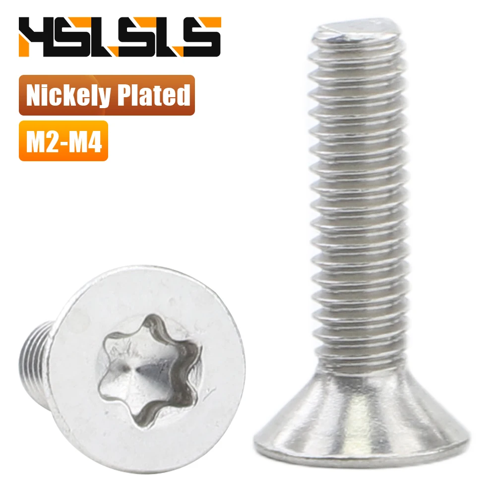 M2 M2.5 M3 M4 Star Drive Countersunk Head Torx Screw 10.9 Grade Nickely Plated Flat Head Plum Six Lobe Screw for Bike Laptops