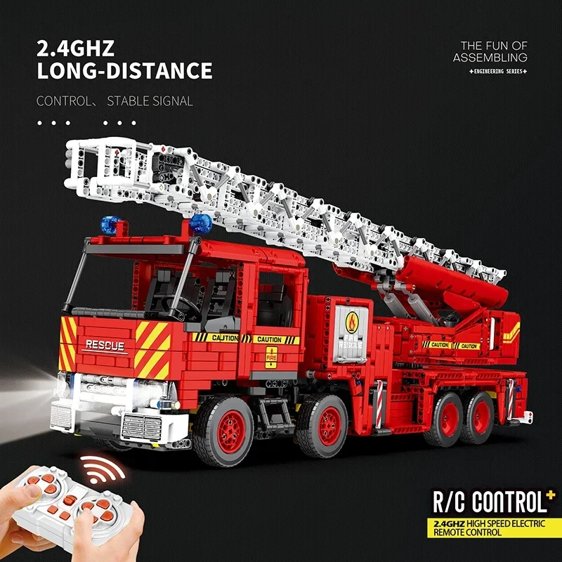 3266Pcs Fire Engineering Ladder Truck Building Blocks Remote Control Fire Rescue Car Model Bricks Set Toy For Kids Holiday Gifts