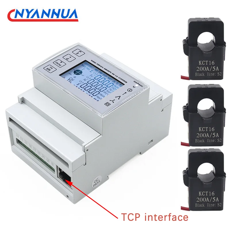 3 Phase DIN Rail Bidirectional Energy Consumption Meter Backlit LCD Ethernet TCP With Current Transformer 100/150/200A TAC4371CT