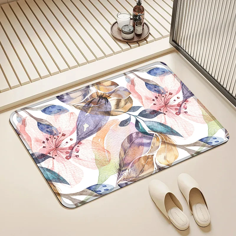 

Watercolor Flower Pattern Door Mat Non-Slip Absorbent Floor Rug for Home Entrance Bathroom Kitchen Decor
